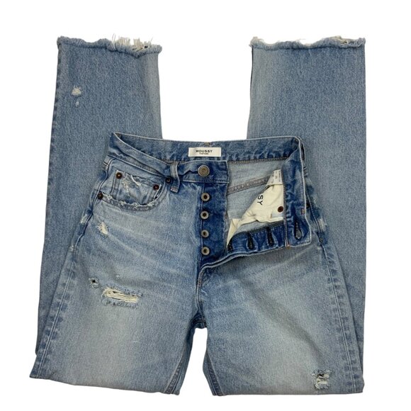 Moussy Vintage Odessa Wide Straight Leg Jeans 25 Light Blue Wash Button Fly - Picture 3 of 12